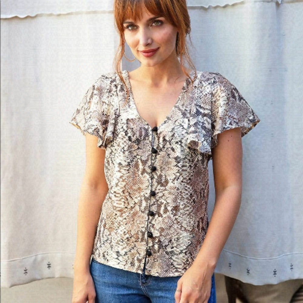 Anthropologie Eva Franco Willow Snake Printed Blouse